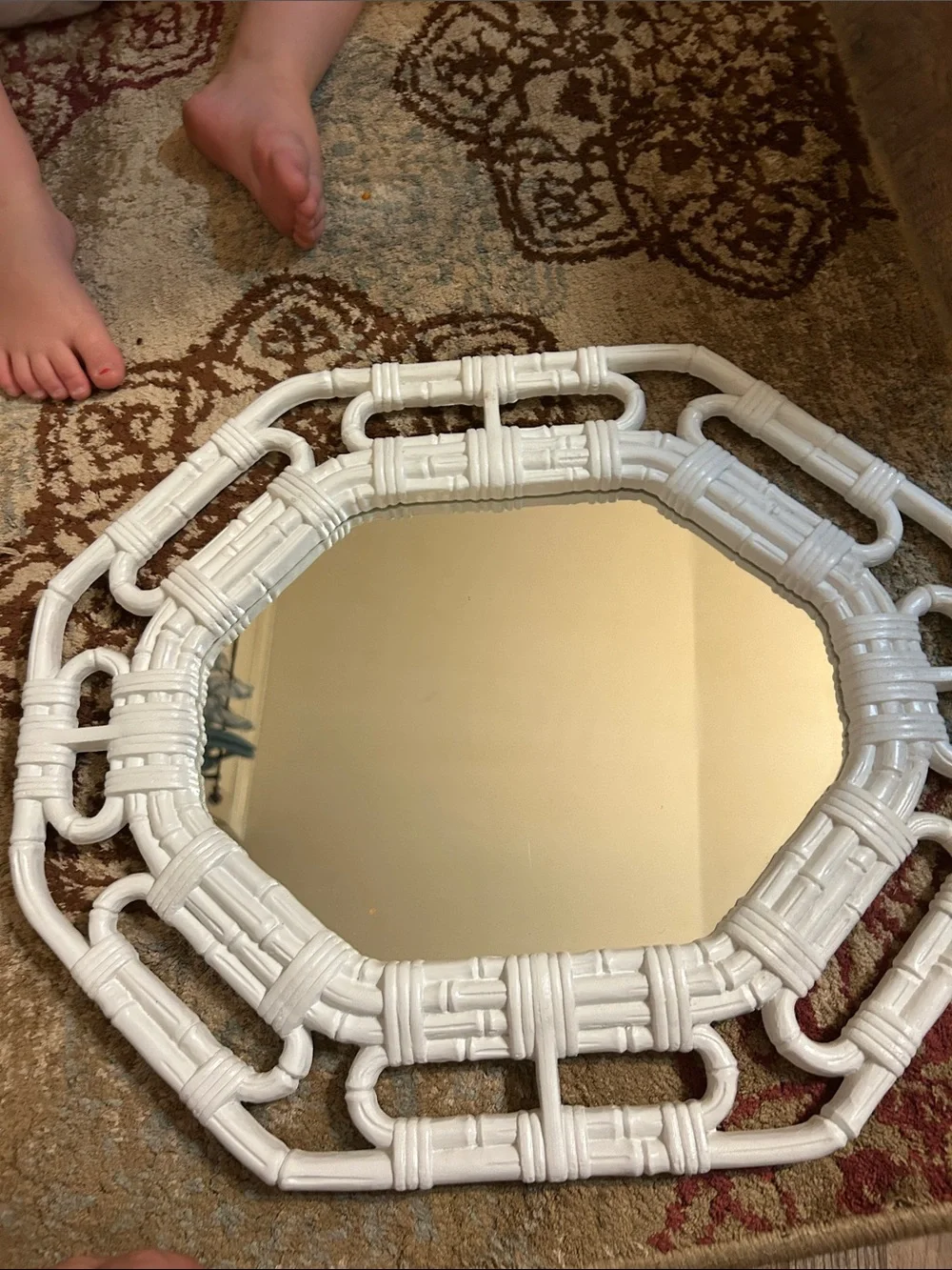 Vintage Home Interiors White Octagonal Rattan Wall Mirror